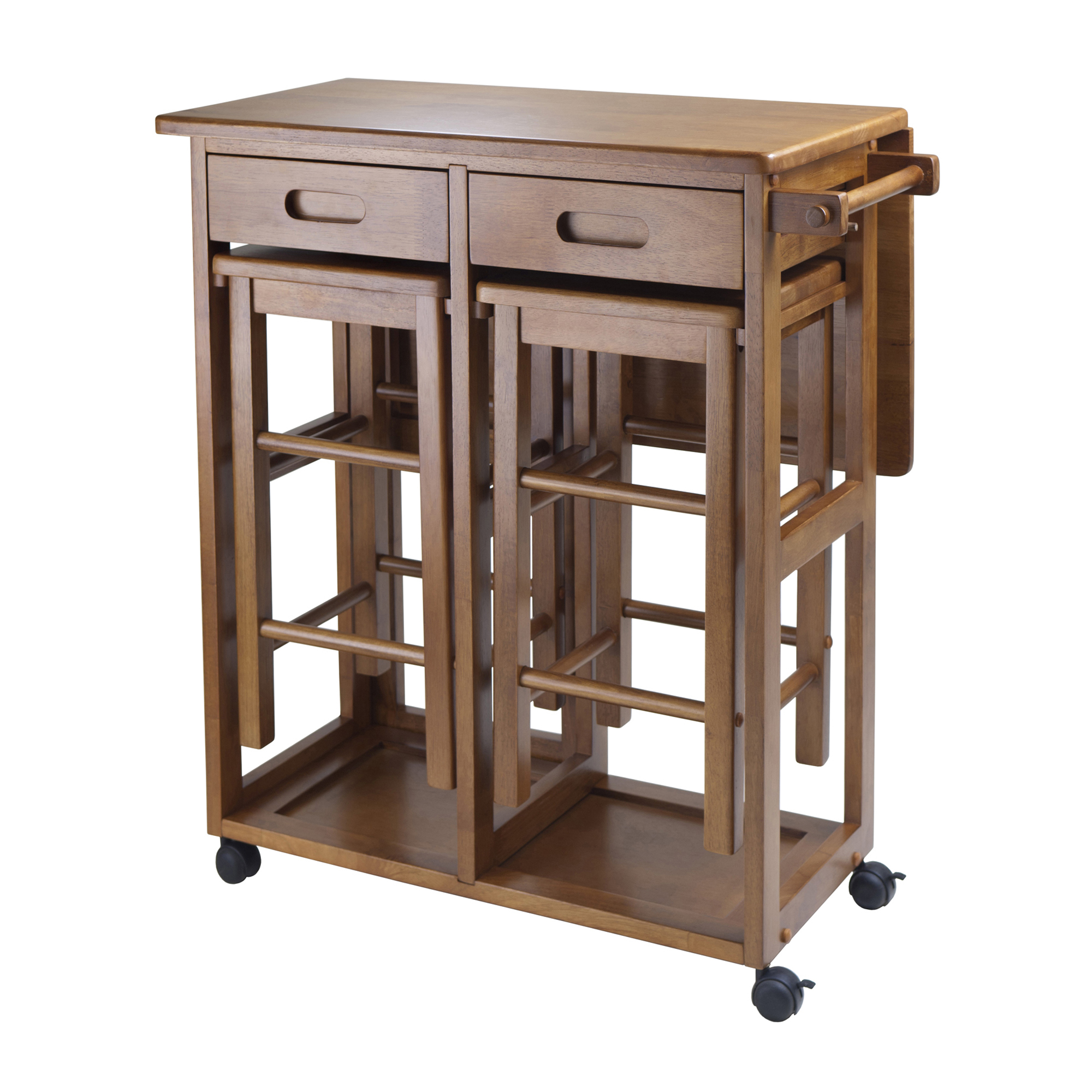 Winsome Wood Suzanne 3-PC Kitchen Island Set, 2 Tuck-away stools, Teak Finish - image 1 of 7