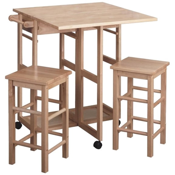 Winsome Wood Suzanne 3-PC Space Saver Set, 2 Tuck-away Stools, Natural Finish