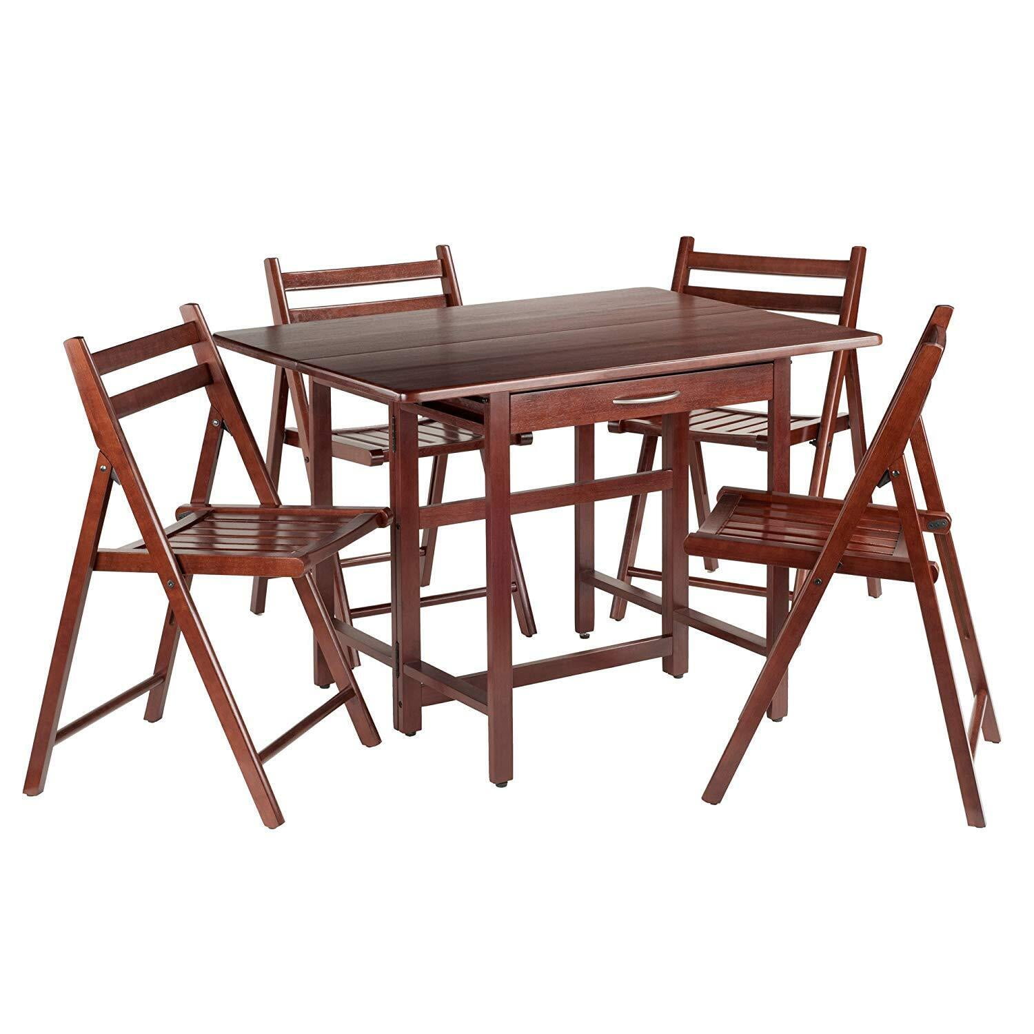 Taylor Walnut 5-Piece Drop Leaf Dining Set with Folding Chairs