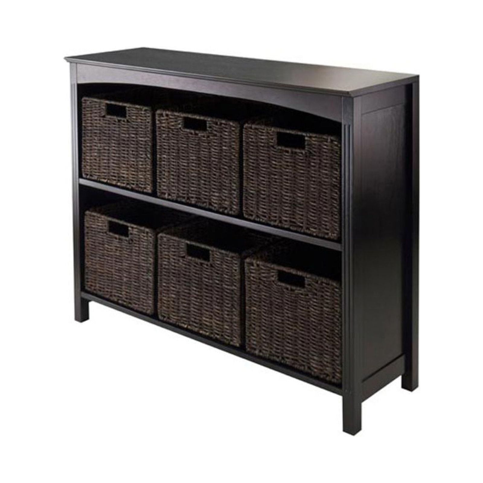 Winsome Wood Terrace 7PC Wide Storage Shelf Set w/ 6 Corn Husk Baskets