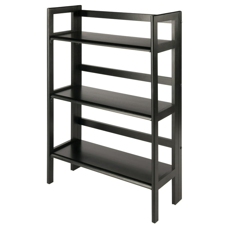 Folding 3 Shelf Narrow Black Metal with Natural Wood Shelves - Brightroom™