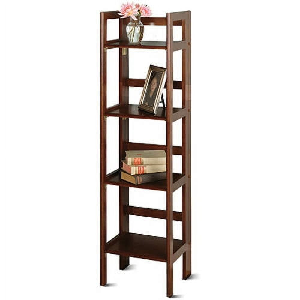 Transitional Slim Walnut 4-Tier Folding Bookcase for Kids and Books