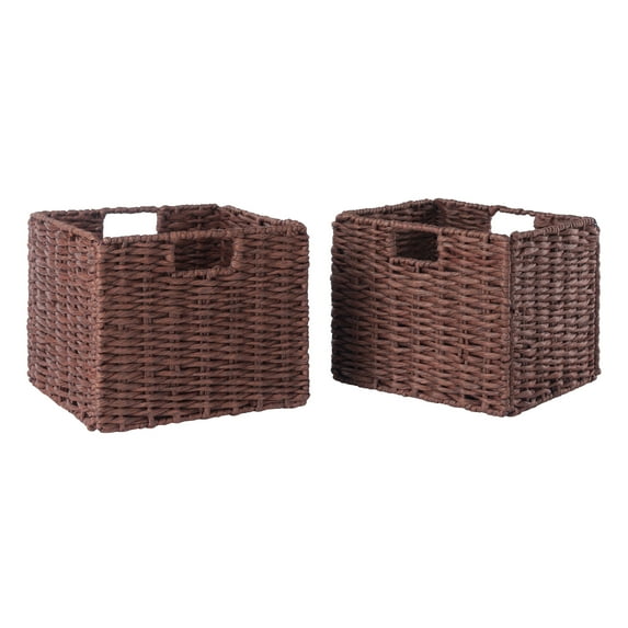Winsome Wood Tessa 2-Pc Woven Rope Basket Set, Foldable, Walnut