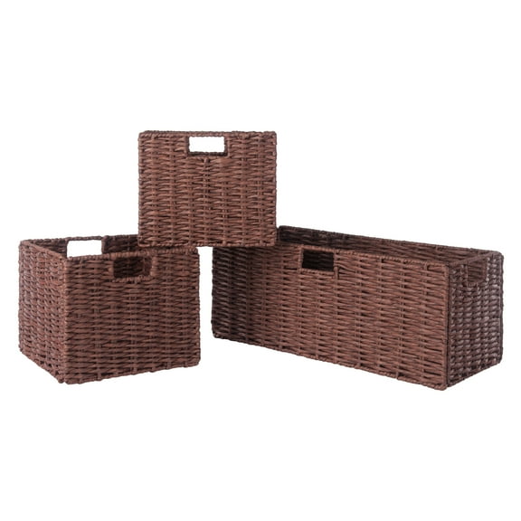 Winsome Wood Tessa 3-Pc Woven Rope Basket Set, Foldable, Walnut