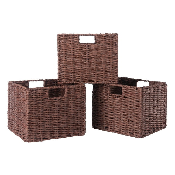 Winsome Wood Tessa 3-Pc Woven Rope Baskets, Foldable, Walnut
