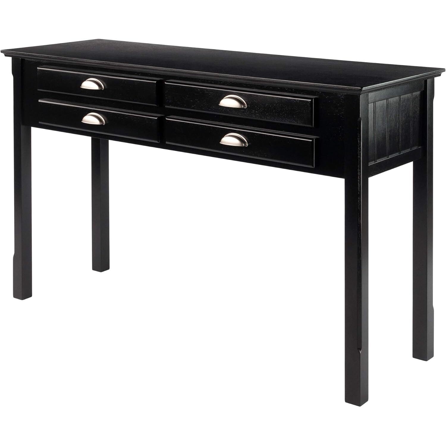 Black Beechwood Rectangular Console Table with Storage Drawers
