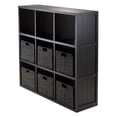 thumbnail image 1 of Winsome Wood Timothy 7-Pc Set, 3x3 Grid Shelf & 6 Foldable Chocolate Corn Husk Baskets, Black Finish, 1 of 8