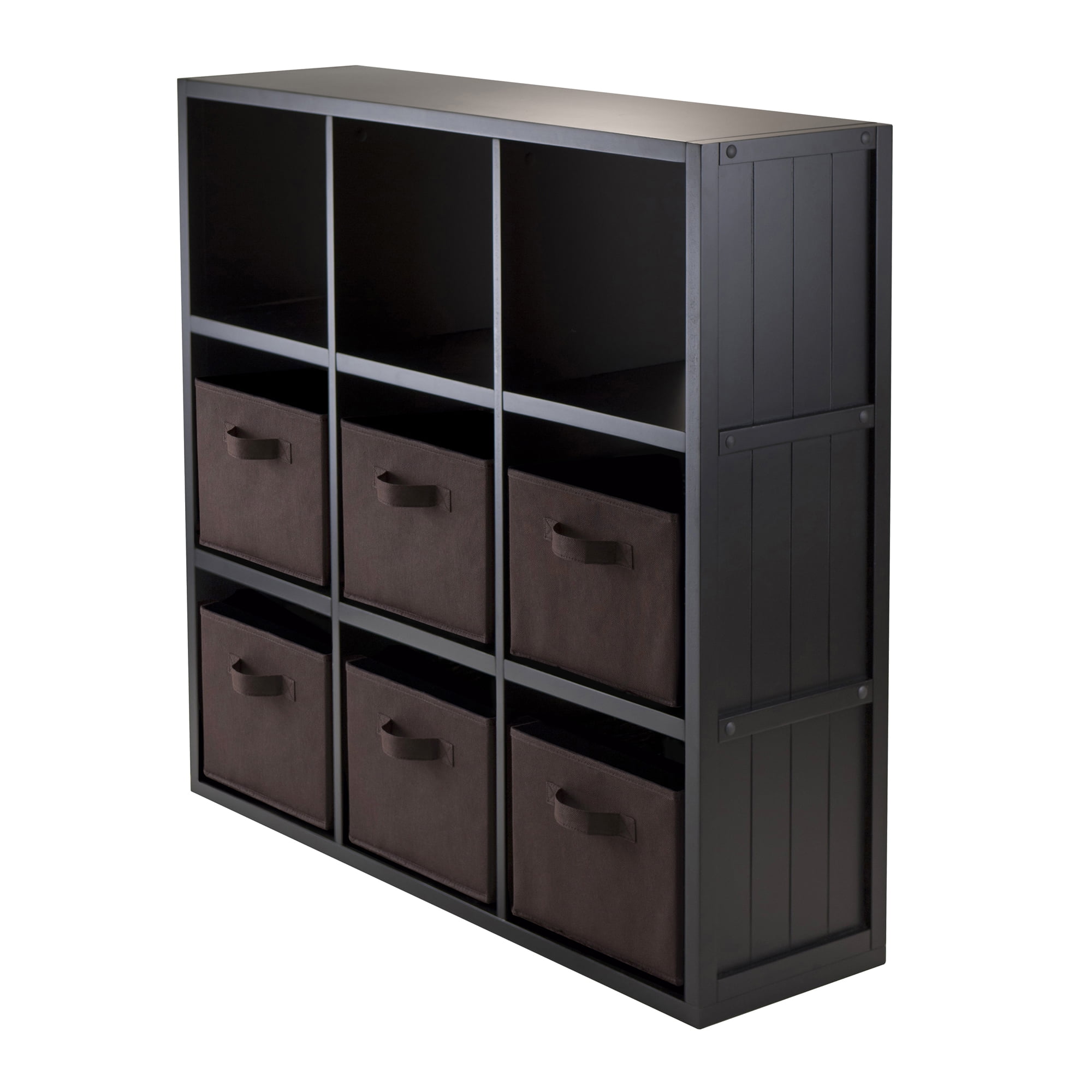 Winsome Wood Timothy 3x3 Black Storage Shelf with 6 Foldable Chocolate