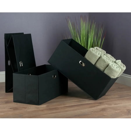 Winsome Torino 3-Piece Foldable Wide Baskets, Black Fabric