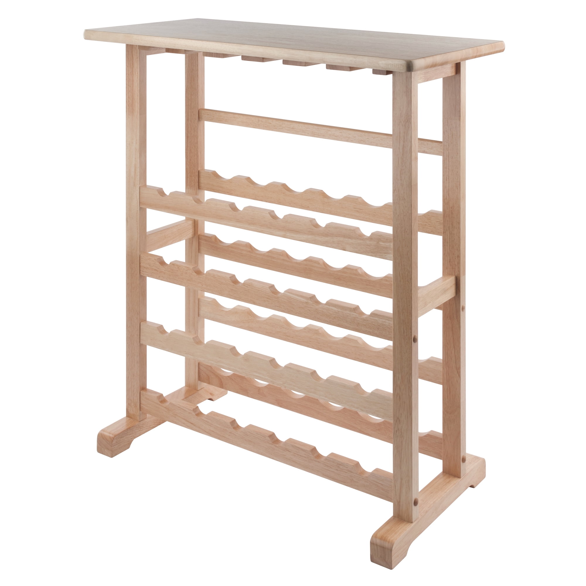 Natural Wood 24-Bottle Wine Rack with Glass Holder