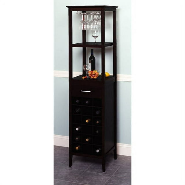 Winsome Wood Willis 18-Bottle Wine Tower With Rack and Shelves, Espresso Finish