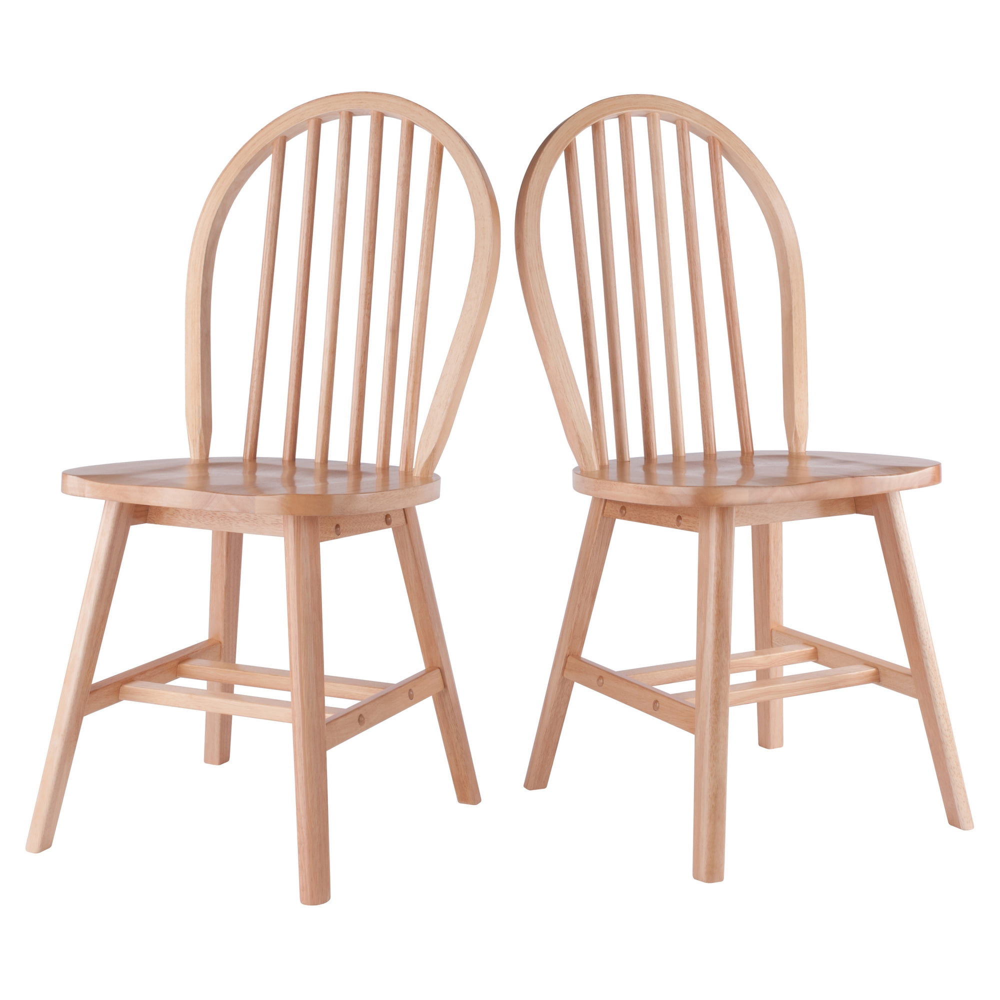 Natural Wood High Back Windsor Side Chair Set