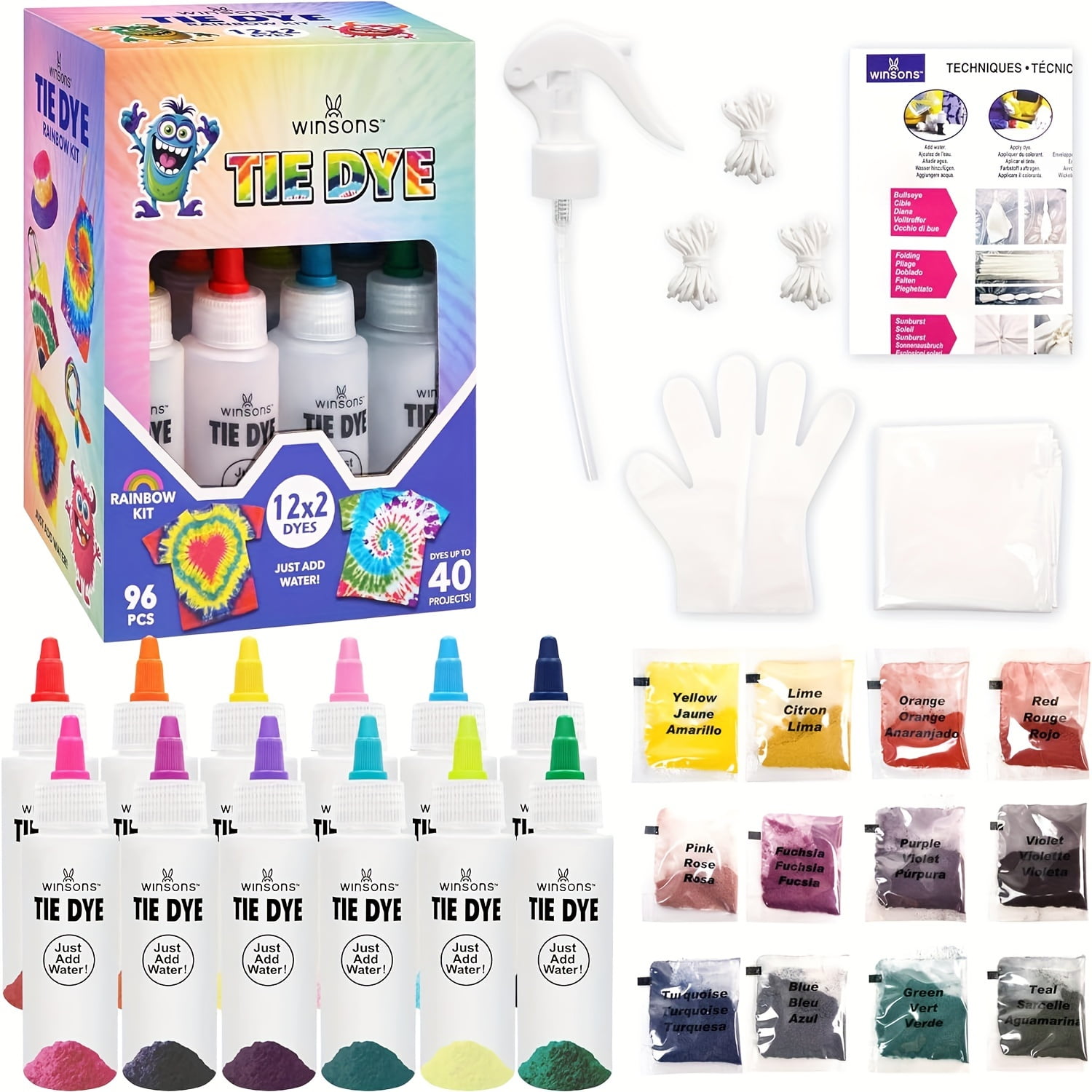 WINSONS 12 Color Tie-Dye Kit, 96 Pieces for Kids and Adults, Craft ...