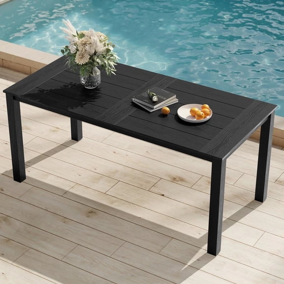 Winsoon All-Weather HIPS 67 Inch Outdoor Dining Table with Umbrella Hole, Sturdy Frame & Easy to Install,Black