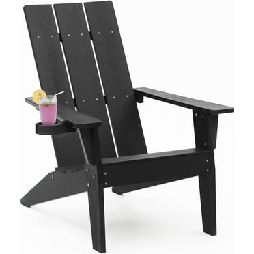 Winsoon All Weather HIPS Adirondack Chair with Cup Holder, Outdoor Patio Chair, Black Finish
