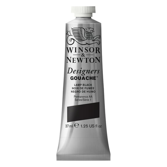 Winsor & Newton Designers Gouache Color, 37ml Tube, Lamp Black