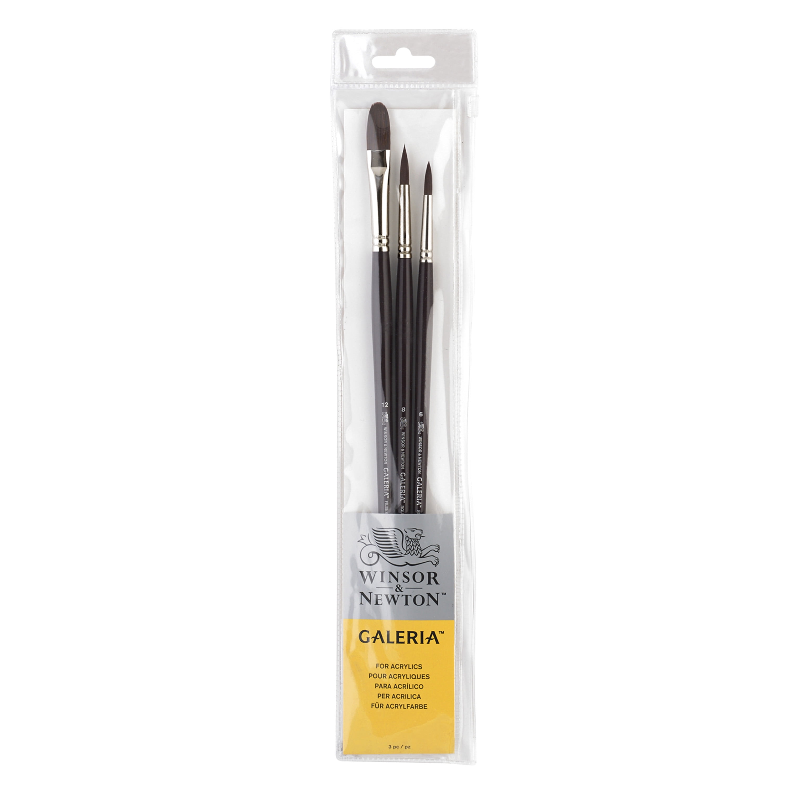 Winsor & Newton Galeria Brush Set, 3-Brushes, Long Handled