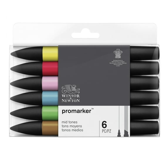 Winsor & Newton ProMarker Set, 6-Markers, Mid Tones