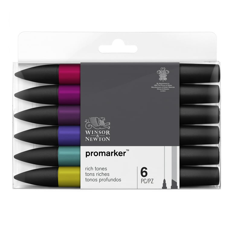 Winsor & Newton Promarker Brush Twin Tip Graphic Markers 6 Rich Tones Set 