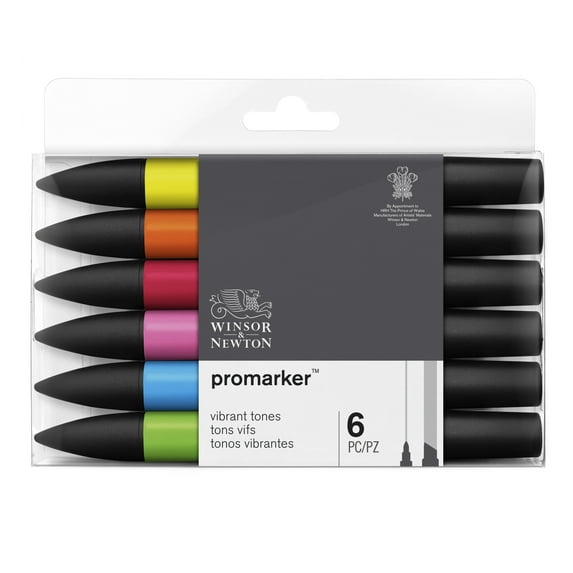 Winsor & Newton ProMarker Set, 6-Markers, Vibrant Tones