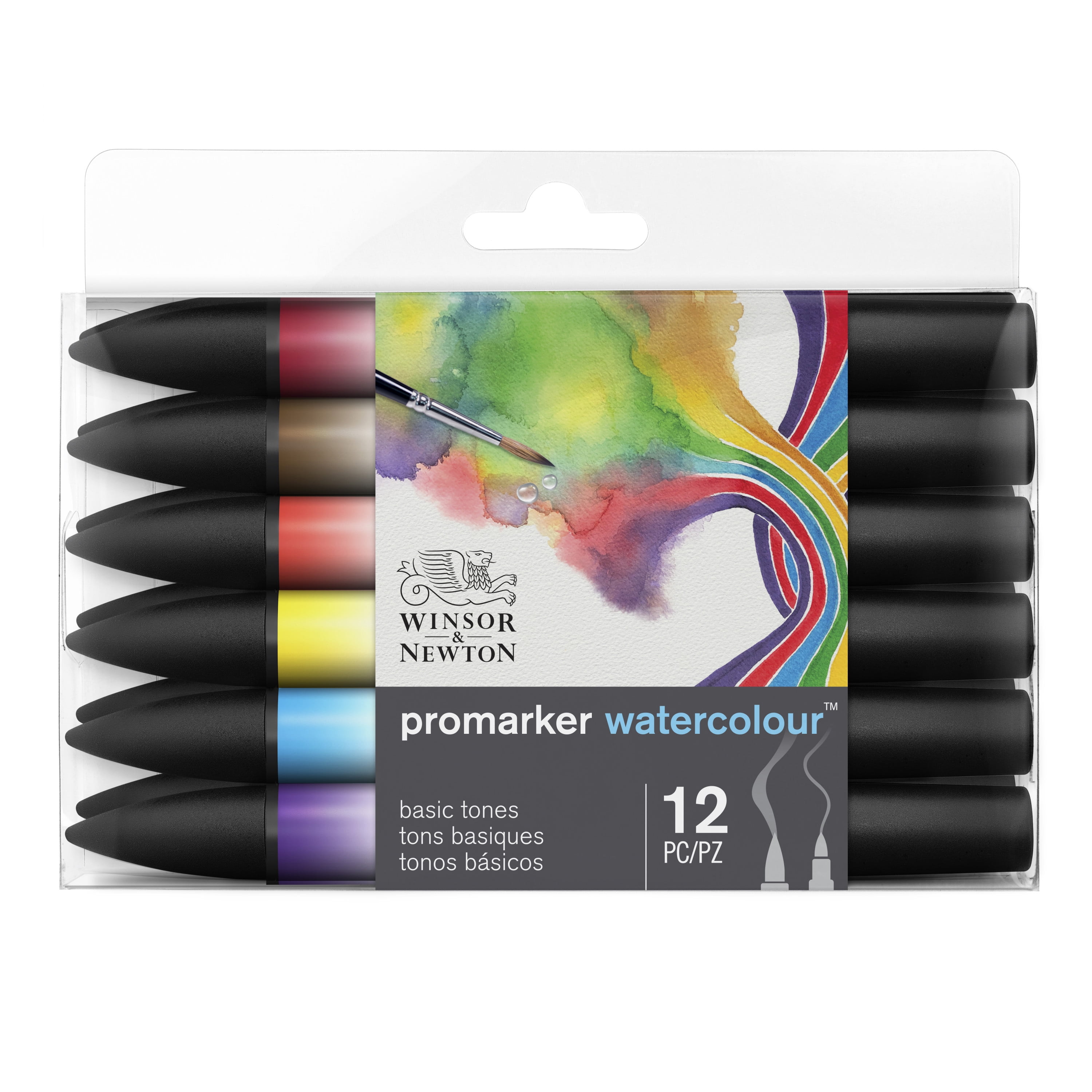 Winsor & Newton ProMarker Watercolor Marker Set, 12-Colors, Basic Tones