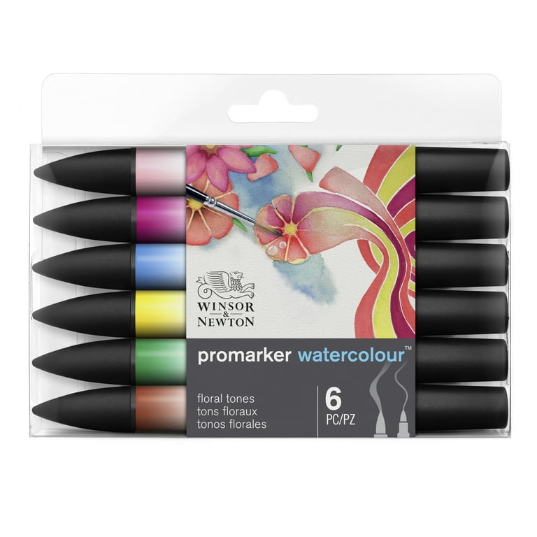 Winsor & Newton ProMarker Watercolor Marker Set, 6-Colors, Floral Tones 