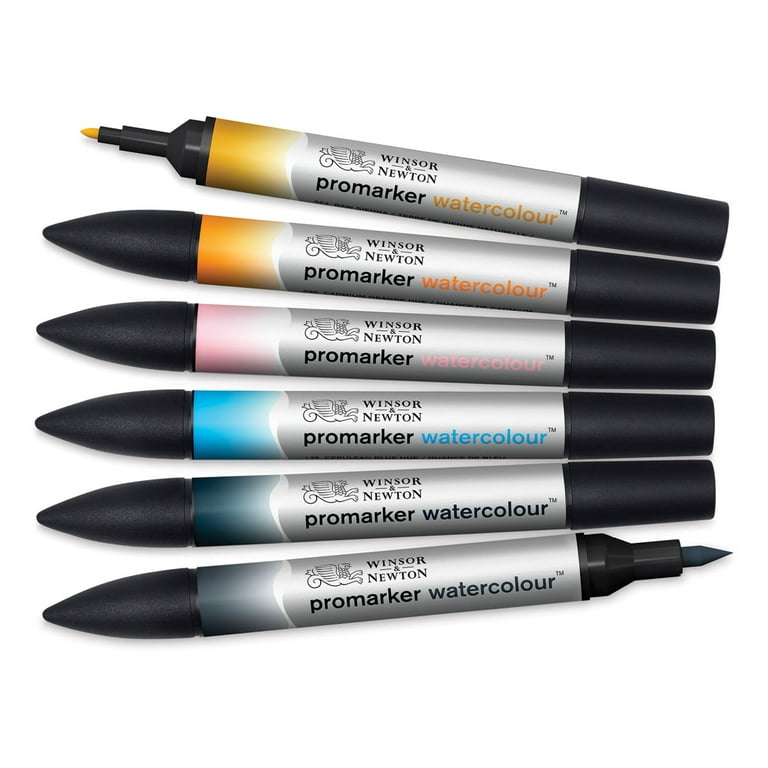 Winsor & Newton ProMarker Watercolor Marker Set, 6-Colors, Sky Tones 