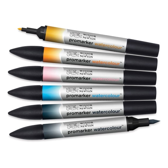 Winsor & Newton ProMarker Watercolor Marker Set, 6-Colors, Sky Tones