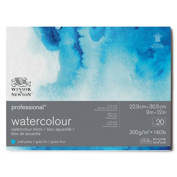 Winsor Newton Professional Watercolour Paper Block, 140 lb, Cold Press, 9" x 12"