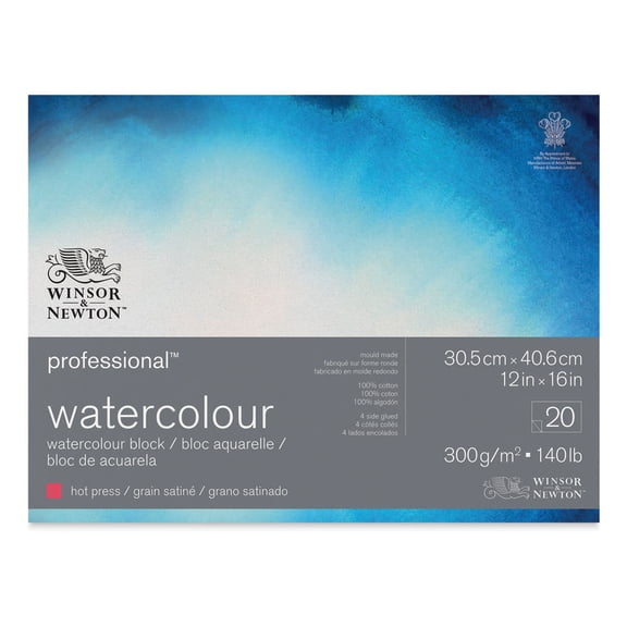 Winsor & Newton Professional Watercolour Paper Block, Hot Press, 12" x 16"