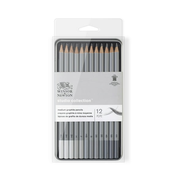 Winsor & Newton Studio Collection Graphite Pencil Tin Set, Medium, 12-Pieces