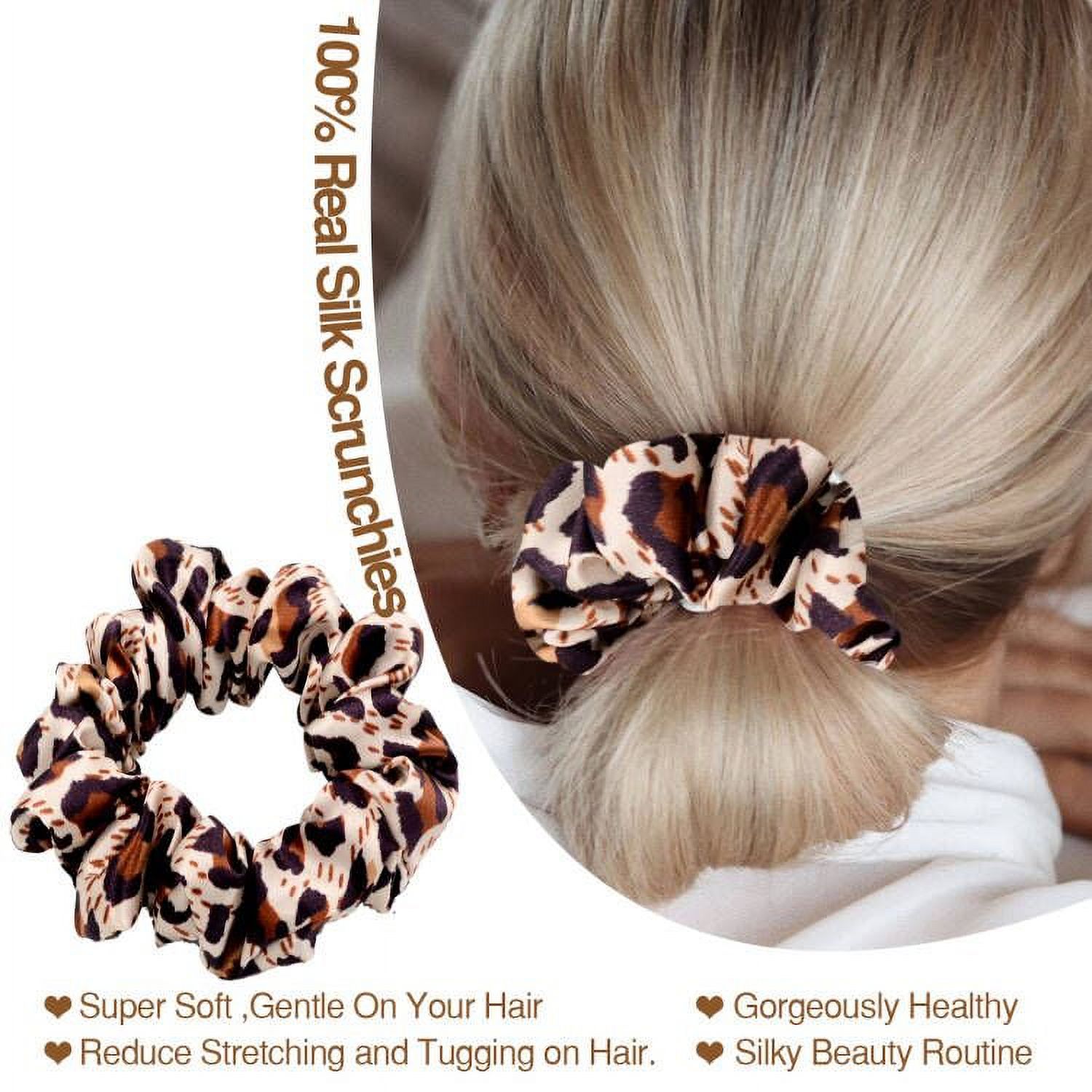 Silk Scrunchies 22 Momme Mulberry 10 pcs Hair Ties Gentle Hair Care Black Brown 100% Mulberry Silk Scrunchie Set- 22 Momme Soft Silk  main image 3