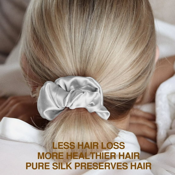 Winssy Natural Pure 100% Luxurious 22 Momme 6A Smooth-Super Soft Pure Real Mulberry Silk Scrunchies with Large Size Silk Hair Ties Elastic Band for Curly Hair 1pcs