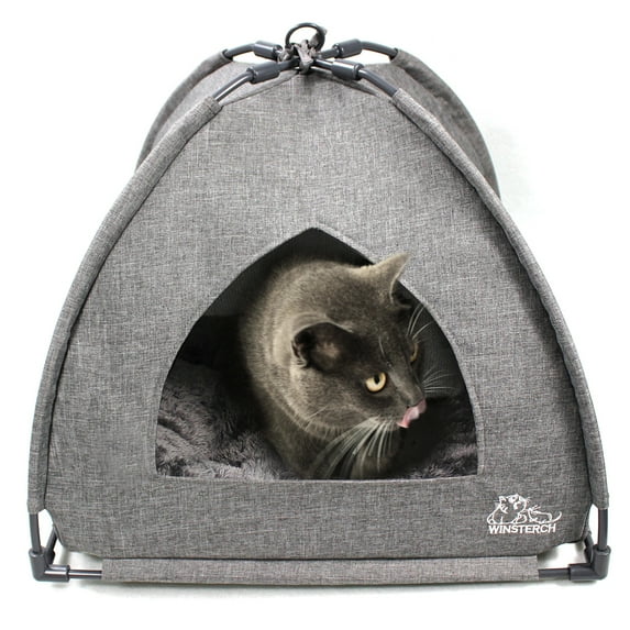 Winsterch Cat Bed Cave ,Cat Tent Bed for Indoor Outdoor Cats, Kitten Bed House with Washable Cushioned Pillow,Gray Cat Bed,Small Pet Bed,18.5'' x 18.5'' x 15.8''