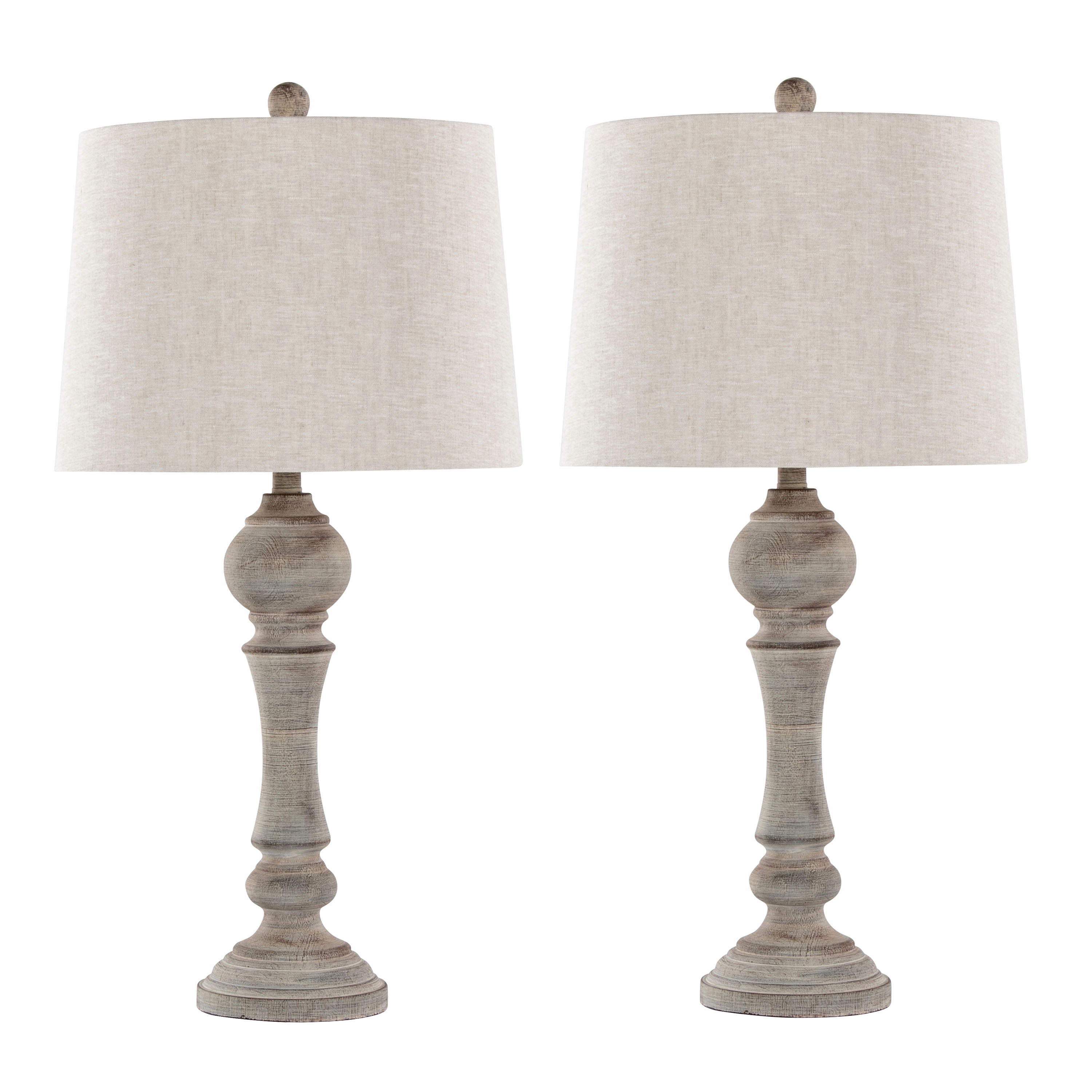 Winston 32" Reclaimed Gray Polyresin Table Lamps with Linen Shades, Set of 2