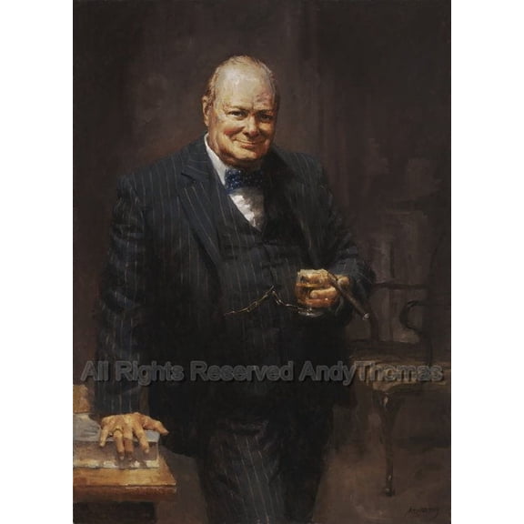 Winston Churchill Painting by Andy Thomas - Limited Edition Artist Proof Paper Giclee - 24x18 - 1 Unit per pack