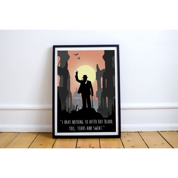 Winston Churchill art, inspirational quote, historical figure, home decor, England, WW2, World War Two