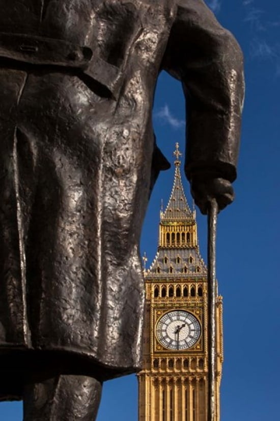 Winston Churchill statue Big Ben London England Canvas Art - Brian Jannsen DanitaDelimont (25 x 38)