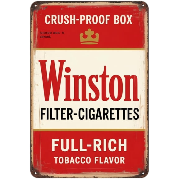 Winston Cigarettes tin sign, Vintage Tobacco Brand Metal Sign print Aesthetic Room Decoration for Home Bedroom Kitchen Bar Dorm Bathroom Wall Decor 8 x 12 Inch