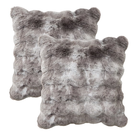 Winston Plush 20" Square Faux-Fur Pillow Set of 2 - Gray