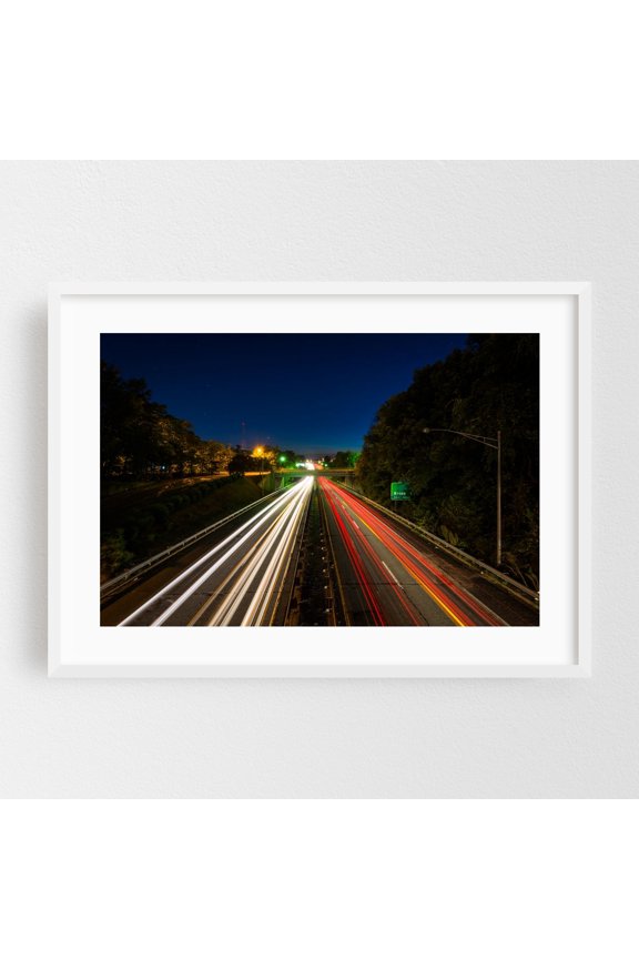 Winston-Salem Traffic - Winston-Salem North Carolina Photography Nightlife City Bridge Night Sky White Framed Wall Art Print 5 x 7 inches