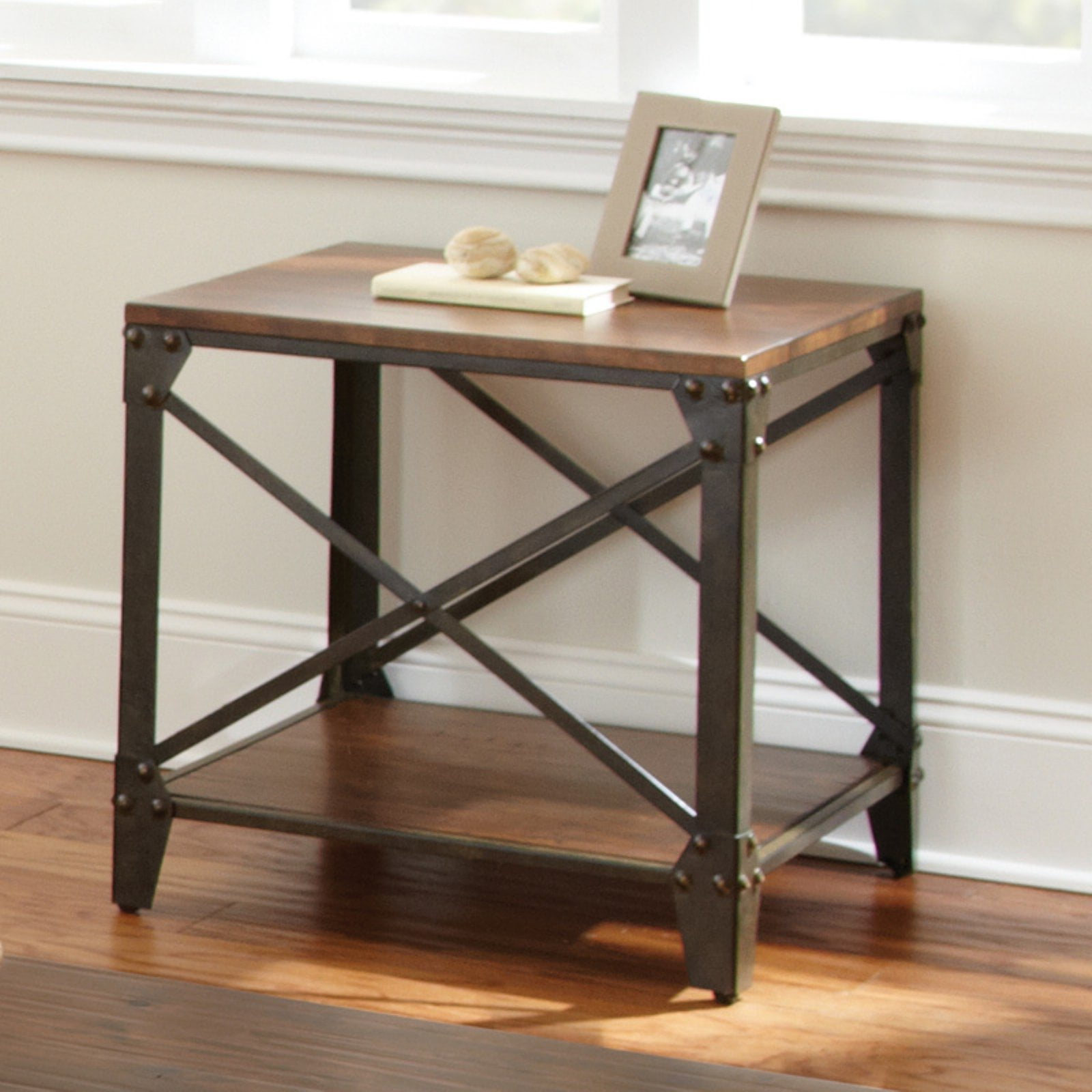 Winston 24'' Black and Brown Industrial Square End Table