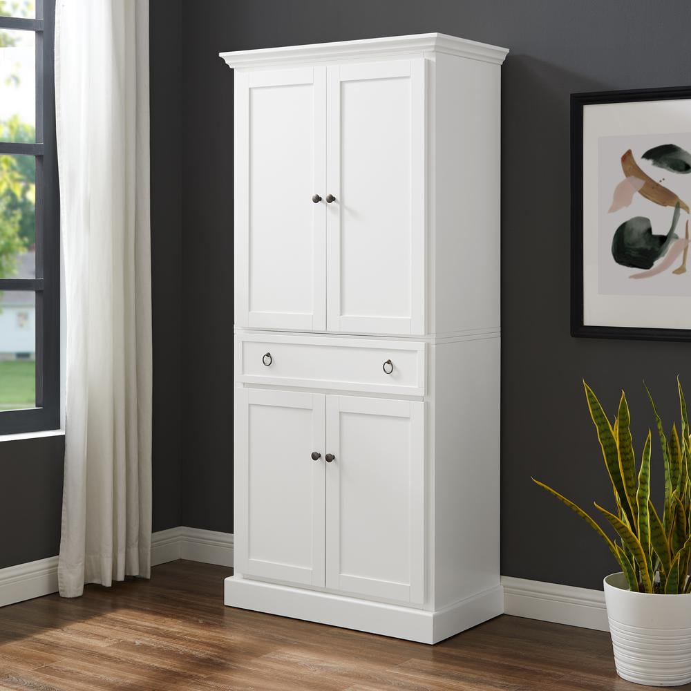 Winston Storage Pantry White - Crosley: Tall Double-Door Cabinet, 5 Shelves, Traditional Style