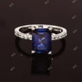 thumbnail image 1 of Winstonegemsjewels 925 Sterling Silver Emerald-Cut Lab-Created Blue Sapphire and Diamond Halo Ring Elegant Wedding or Anniversary Gift for Her Gold Plated 12, 1 of 2