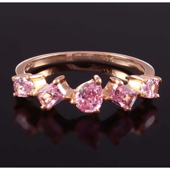 Winstonegemsjewels 925 Sterling Silver Pink Sapphire Half Eternity Engagement Ring Unique Bridal Promise Wedding Band Gemstone-Accented Half Band Sapphire Jewelry Rose Gold 9.5