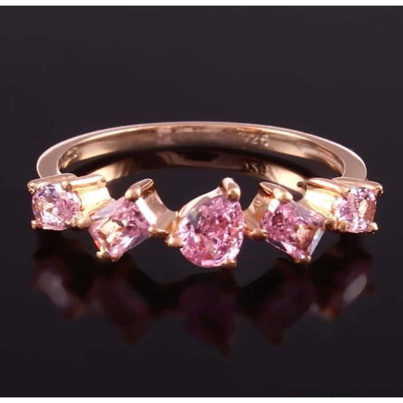 Winstonegemsjewels 925 Sterling Silver Pink Sapphire Half Eternity Engagement Ring Unique Bridal Promise Wedding Band Gemstone-Accented Half Band Sapphire Jewelry White Gold 9.5