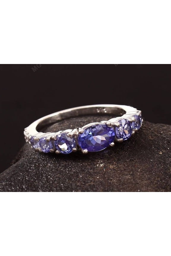 Vintage Handmade Tanzanite Oval Band – 925 Silver Engagement Ring, Anniversary Gift for Wife or Mother White Gold 6