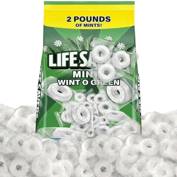 Wint O Green Hard Candy Mints, Individually Wrapped, Wintergreen Flavor, 2 lb Bulk Bag