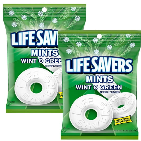 Wint-O-Green Mints Candy Bag, 6.25 Ounce (Pack of 2), Wintergreen Breath Mints