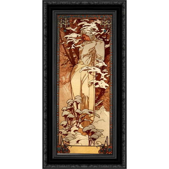 Winter 17x24 Black Ornate Wood Framed Canvas Art by Mucha, Alphonse
